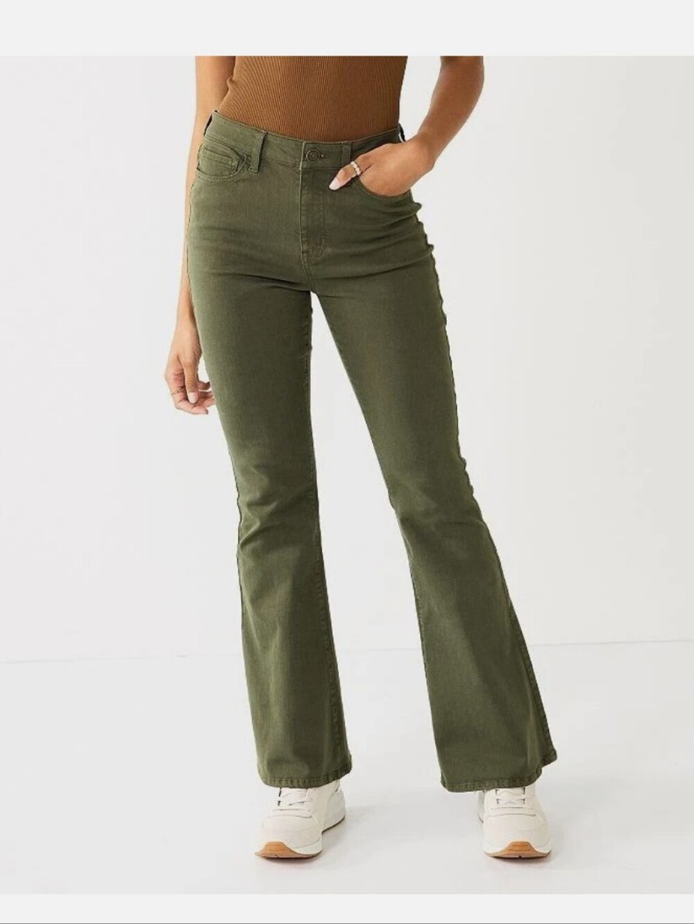 🆕️ SO Stretch High Rise Olive Green Flare Pants Juniors 17/33W